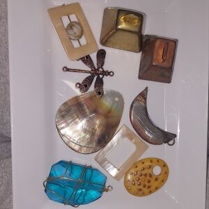 Assorted Vintage Jewelry Pieces.Some Abalone,bells Carved Bone .